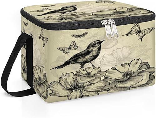 Miniatura 2 de Bolsa de almuerzo aislada con diseño de pájaros y mariposas para mujeres, reutilizable, bolsa cuadrada de comida para adultos y hombres, lonchera