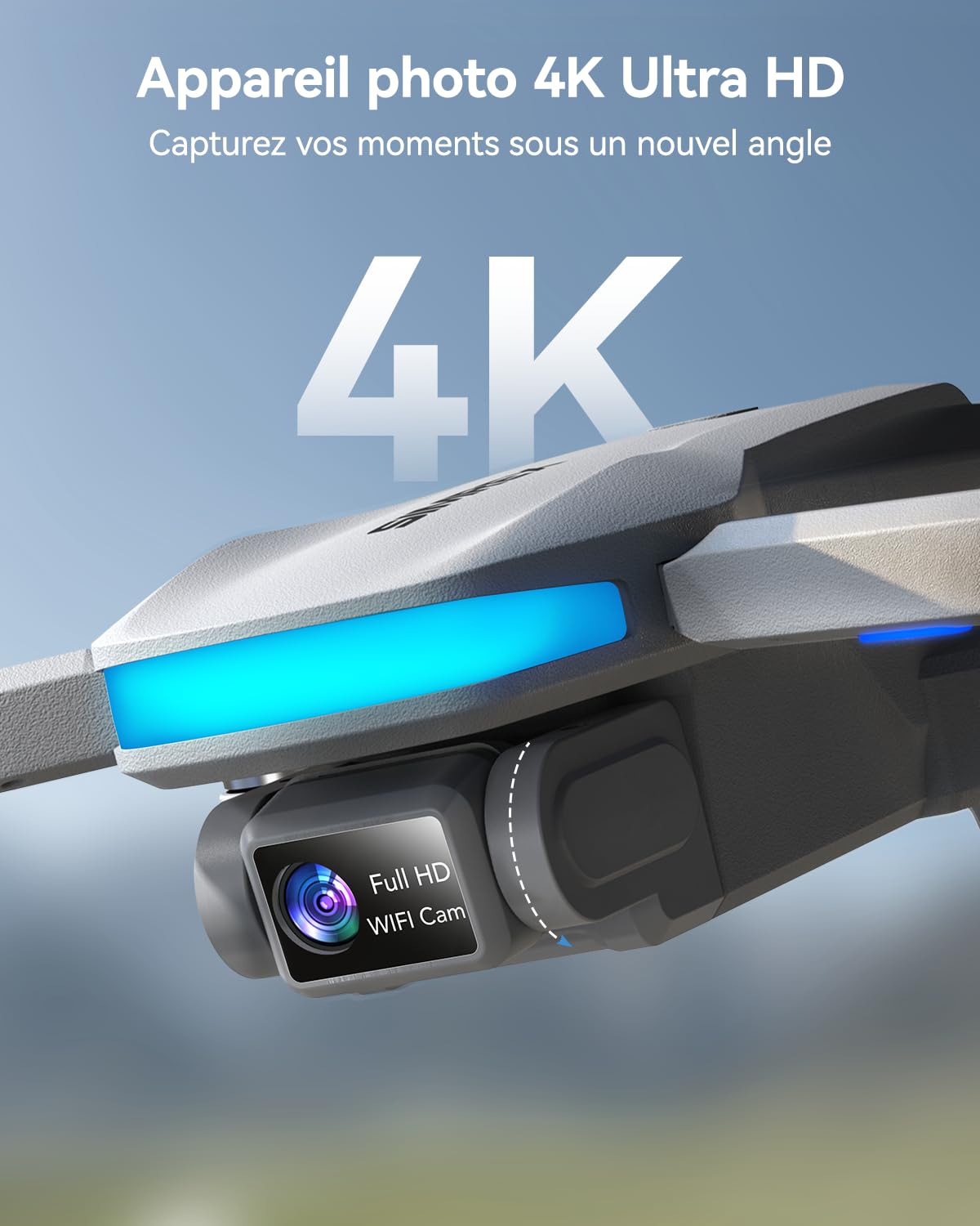 SIMREX Drone avec caméra 4K pour enfants et adultes (gris)