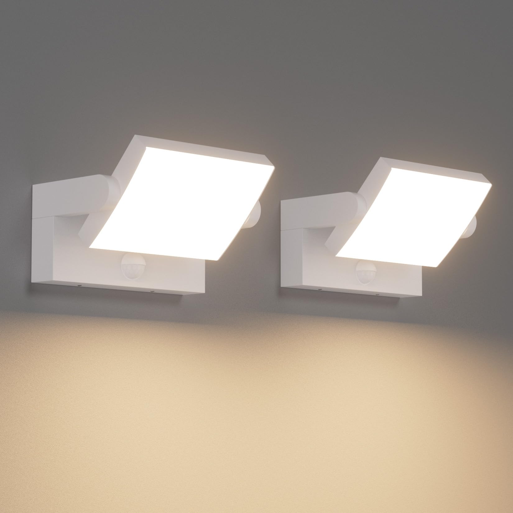 Klighten 2 Pezzi 24W Applique Esterno/Interno con Sensore di Movimento, LED Lampade da Parete Orientabile IP65 Luci da Parete Alluminio per Giardini Ingresso Terrazza, Bianco, Bianco Caldo 3000K