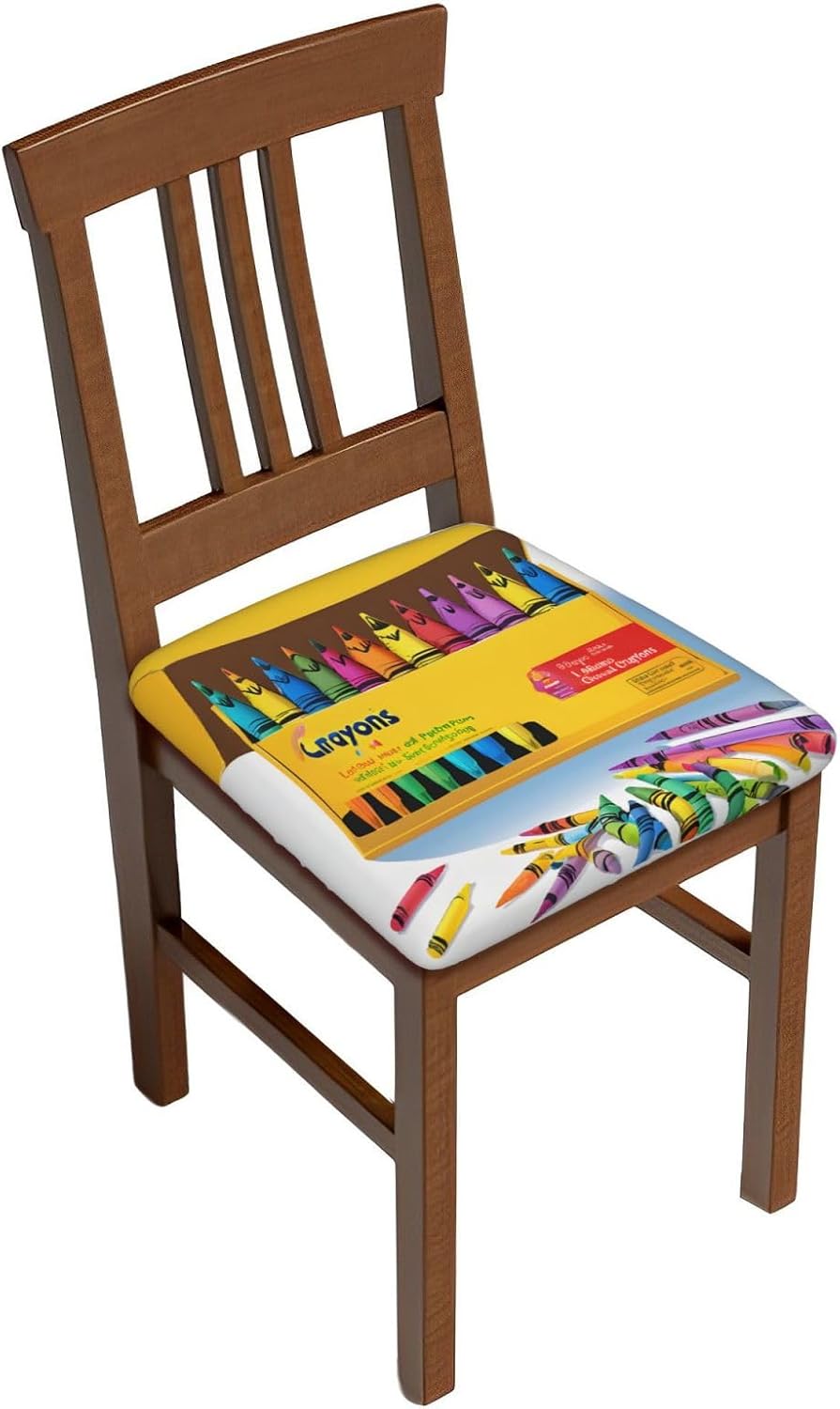 (Cute Crayons Box) Square Chair Covers Set of 6 Seat Cushion Covers for Dining Chairs Seat Covers Slipcovers for Kitchen, Fits 1-2.4 in Thickness, for 13.8-18.9 in Chair Cushions