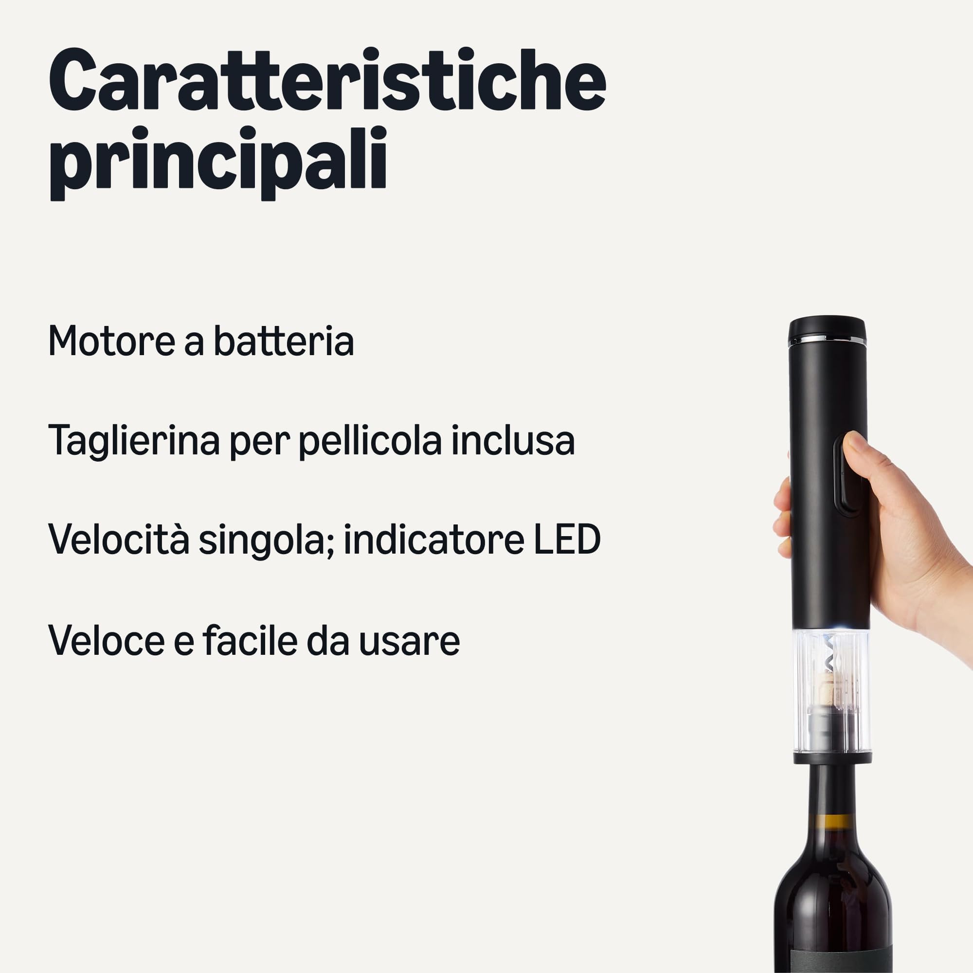Amazon Basics Apribottiglie elettrico senza fili con taglia-capsule a batteria nero 54x48x270 mm