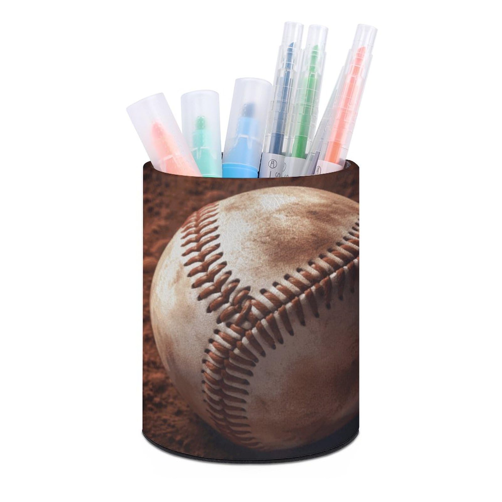 KLOPH PU Leather Pen Holder for Desk, Aesthetic Pencil Cup for Desktop, Makeup Brush Srotage for PenOrganizer Office Supplies, Baseball Pen Cup Pencil Caddy for Home Art Supply