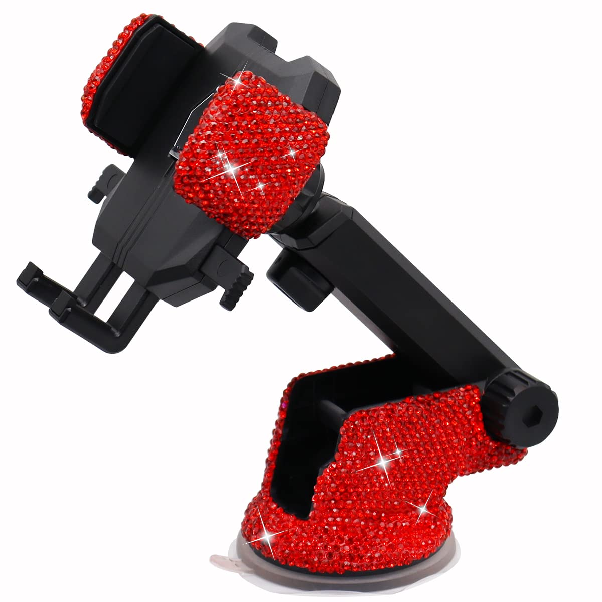 Photo 1 of LYCARESUN Bling Car Phone Mount Holder,Shiny Crystal Rhinestone Phone Stand for Women and Girls, Car Accessories for Windshield Dashboard,Compatible with Most Cellphones (red)