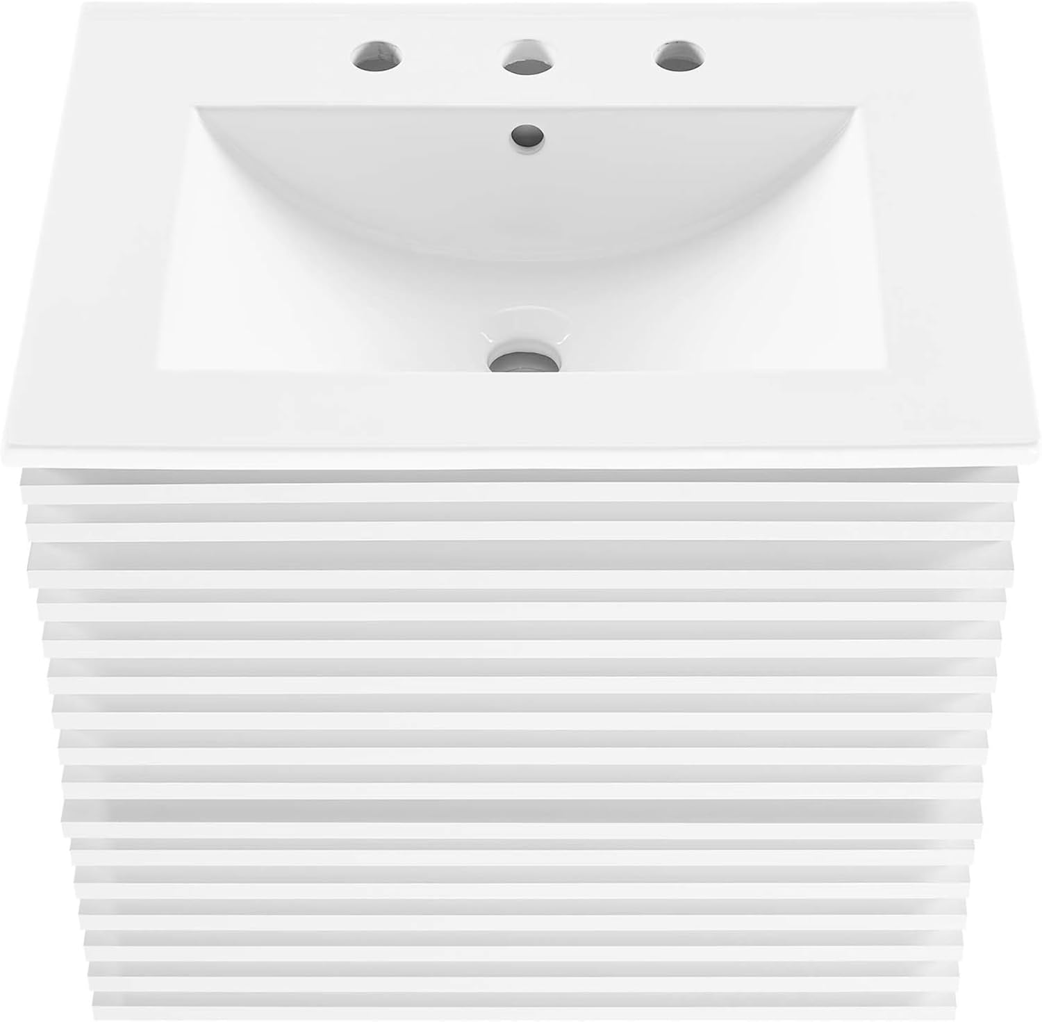 Ergode Render 24 Wall-Mount Bathroom Vanity-Mid-Century Modern Style, Walnut Grain, Full-Extension Drawers, Ceramic Sink Basin-Durable MDF and Particleboard Frame-Space-Saving Design-Assembly Required