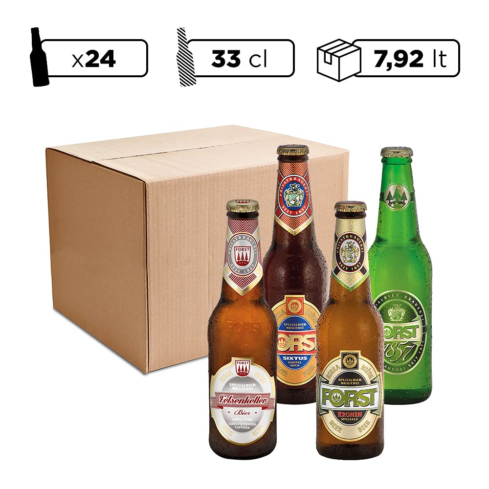 FORST Set 24 Bottiglie da 33 cl Degustazione Birra Forst Felsenkeller 1857 Kronen Sixtus Italiana Luppolo Malto Artigianale, Birra Forst 24 Bottiglie - 7,92 Litri