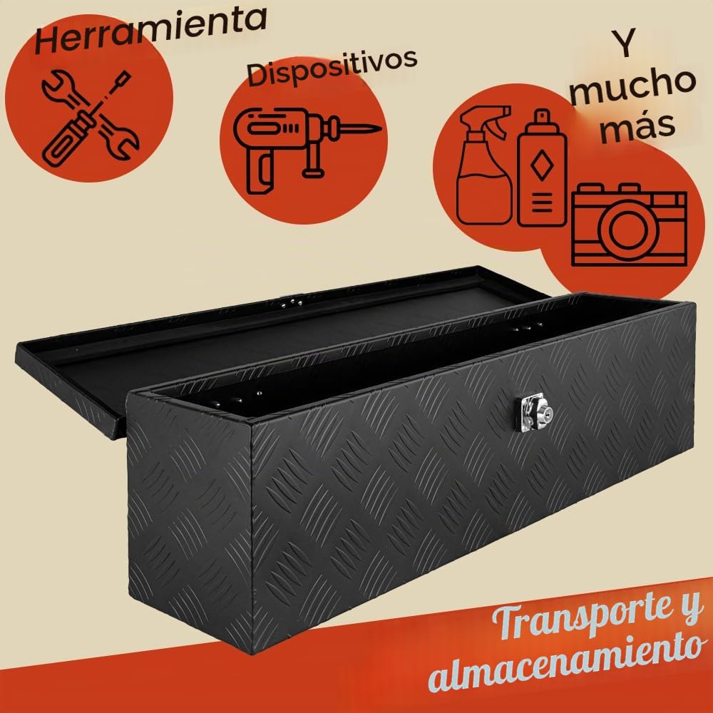 Trucky Caja de Barra de Tiro Negro Caja de Herramientas Caja de Camión Caja de Aluminio Caja de Remolque con Tapa Bloqueable Caja de Transporte D035