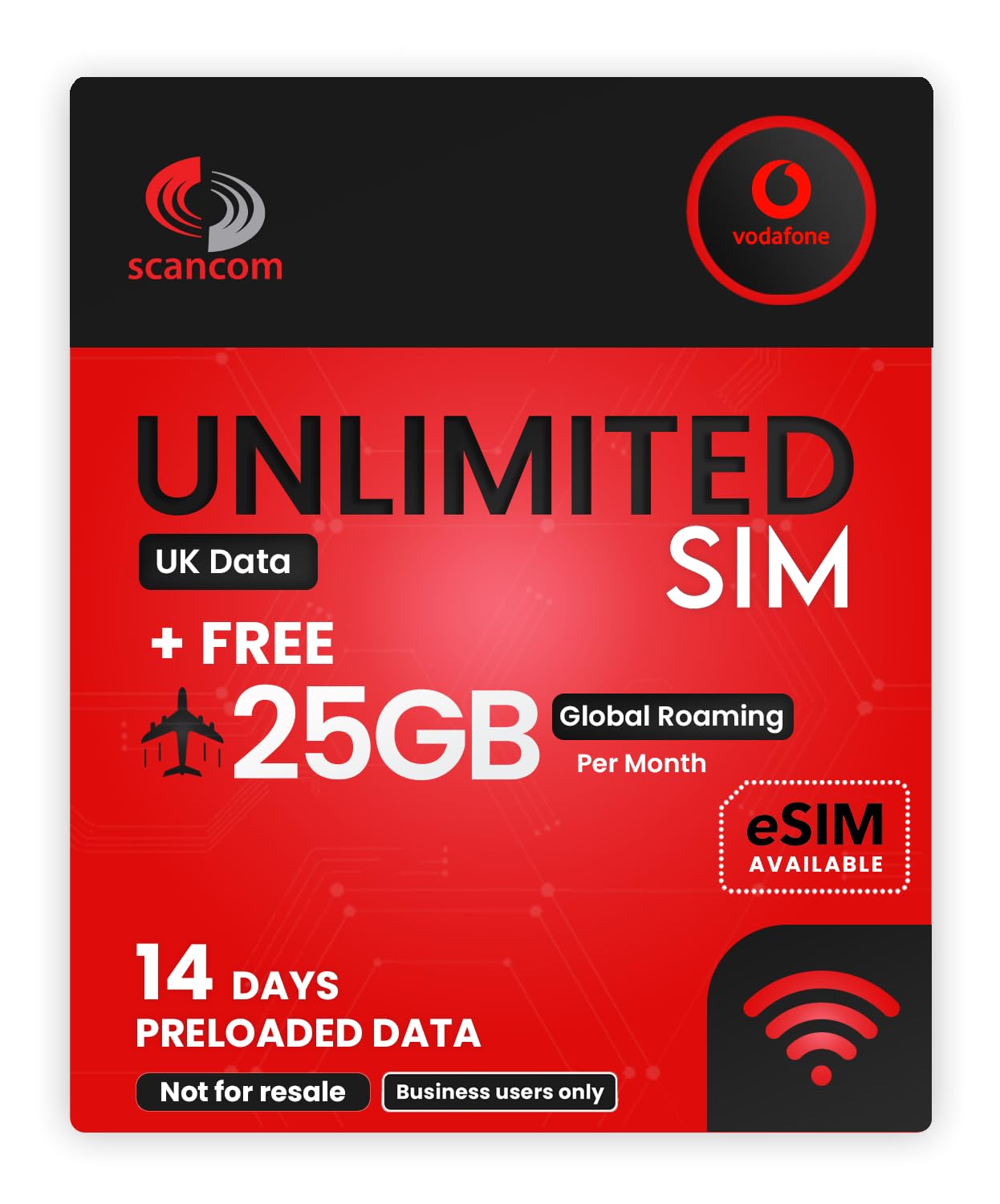 Vodafone Global Roaming Data Sim - 25GB Roaming Data in Europe & USA + Unlimited UK Data - Perfect for unlocked Phones and Wifi Routers - Activate when you receive the SIM (14 Days)