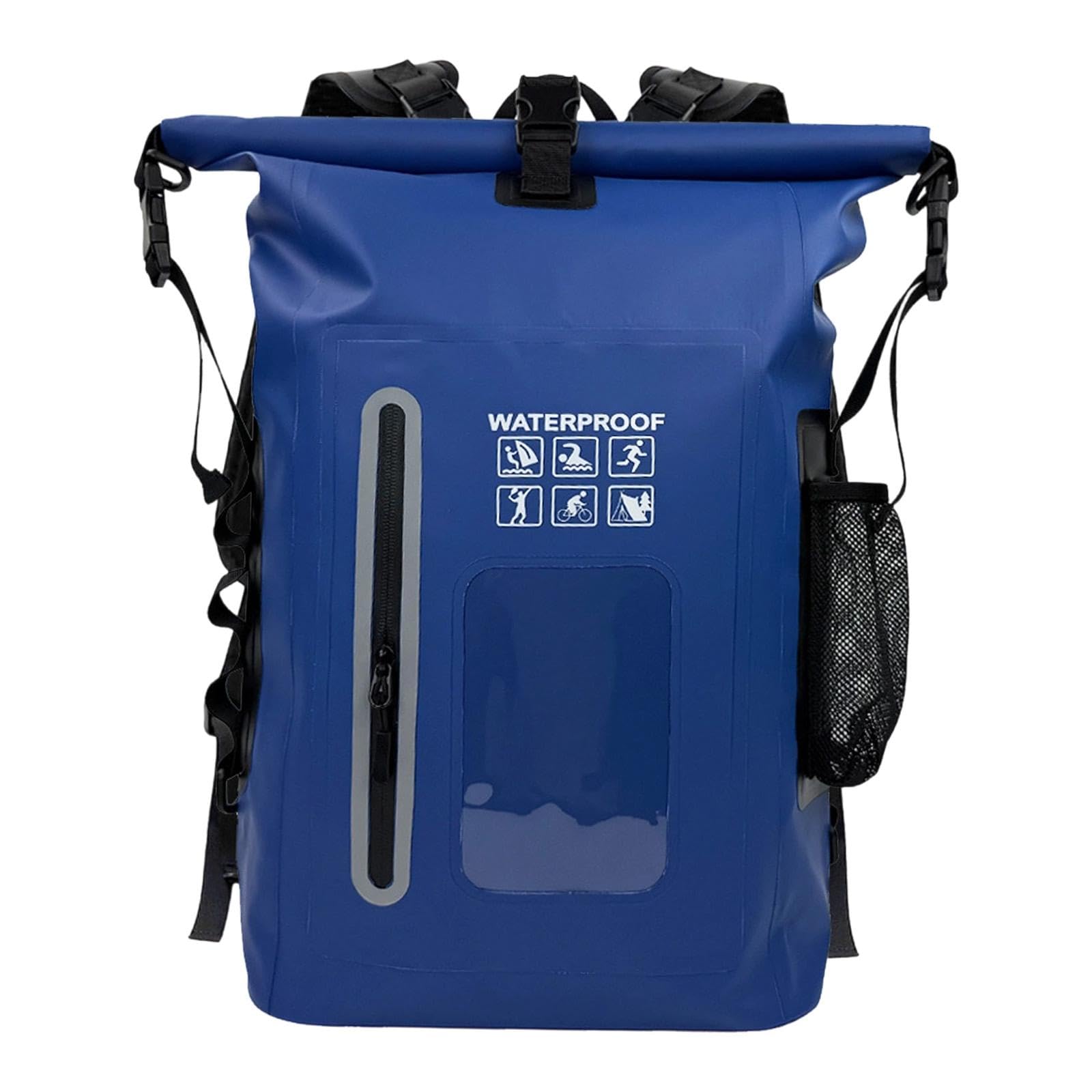 Qianly Wasserdichter Rucksack Outdoor Trockenbeutel Aufbewahrungstasche Schwimmen Segeln Leichtgewichtiger Packsack aus PVC für Camping Bootfahren, Blau