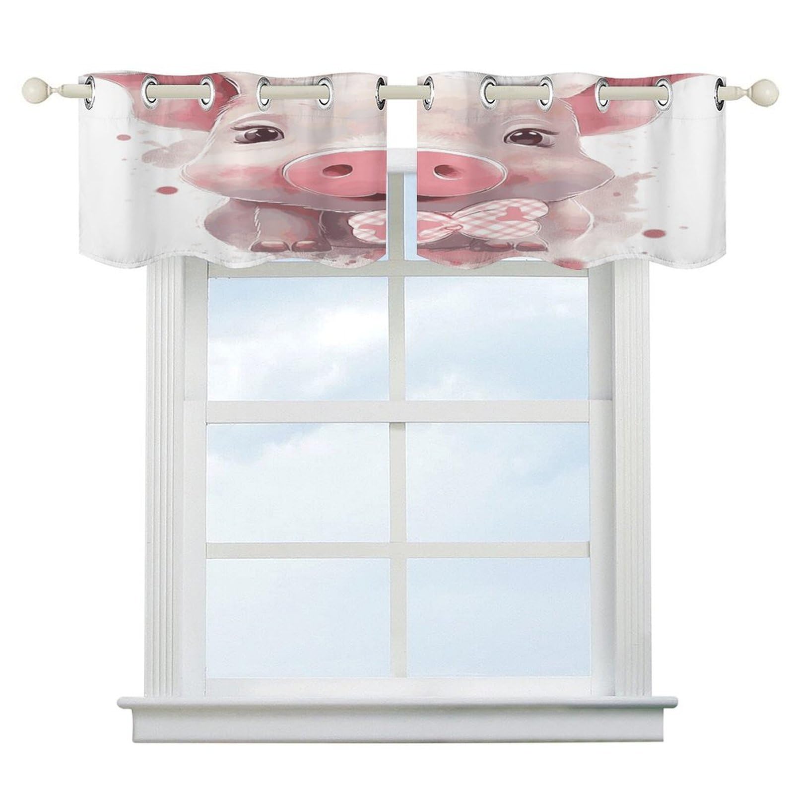 Cortinas opacas modernas Smiling, cenefa corta para cortinero de cocina y dormitorio