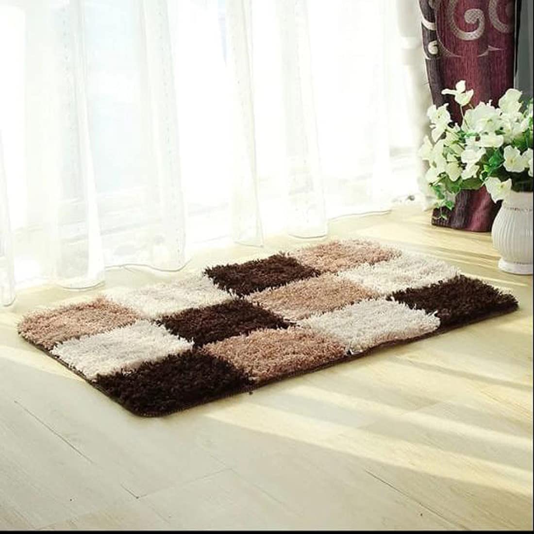 ROYAL TREND Door Mat Rugs for Home & Kitchen| Rectangular Shape| Microfibre Polyester Shaggy Bath mat| Beige Color (16 X 24 Inches)