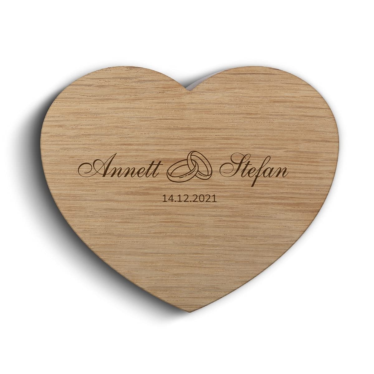 Hochzeit Ringbox Herz Ringkissen Ringschachtel individuell 10 x 8,5 cm Eichenholz - Ringe