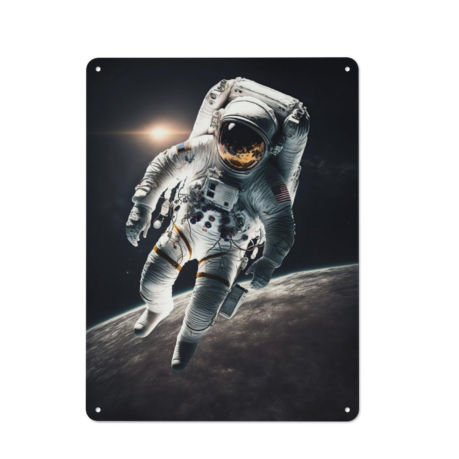 Garden Style Tin Sign 40x30cm Featuring Astronaut in Space, Shed Wall Decor for Patio Bar, Workshop, Shed Or Kitchen