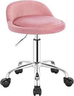 WOLTU Silla de Tocador, Taburete Giratorio con Respaldo Bajo, Altura Regulable (43-54,5 cm), Funda de Terciopelo, Estructura Metálica, Rosa
