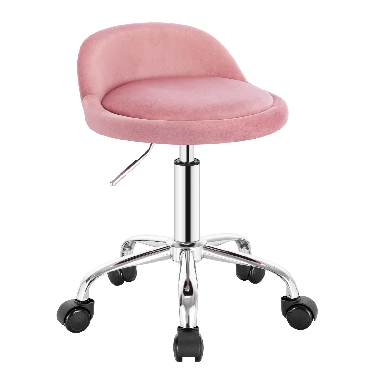 WOLTU Dressing Table Chair, Swivel Stool with Low Back, Adjustable Height (43-54.5 cm), Velvet Cover, Metal Frame, Pink