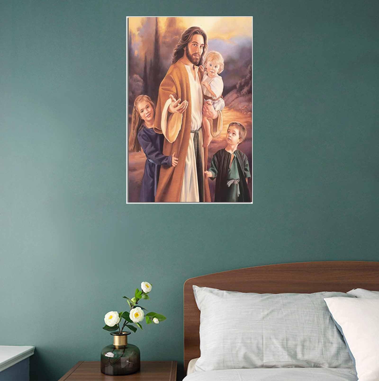 NOEMOHA Poster mit christlichem Jesus klopft an der Tür, dekoratives Gemälde, Leinwand-Wandposter und Kunstdruck, modernes Familienschlafzimmer-Dekor-Poster, 60 x 90 cm
