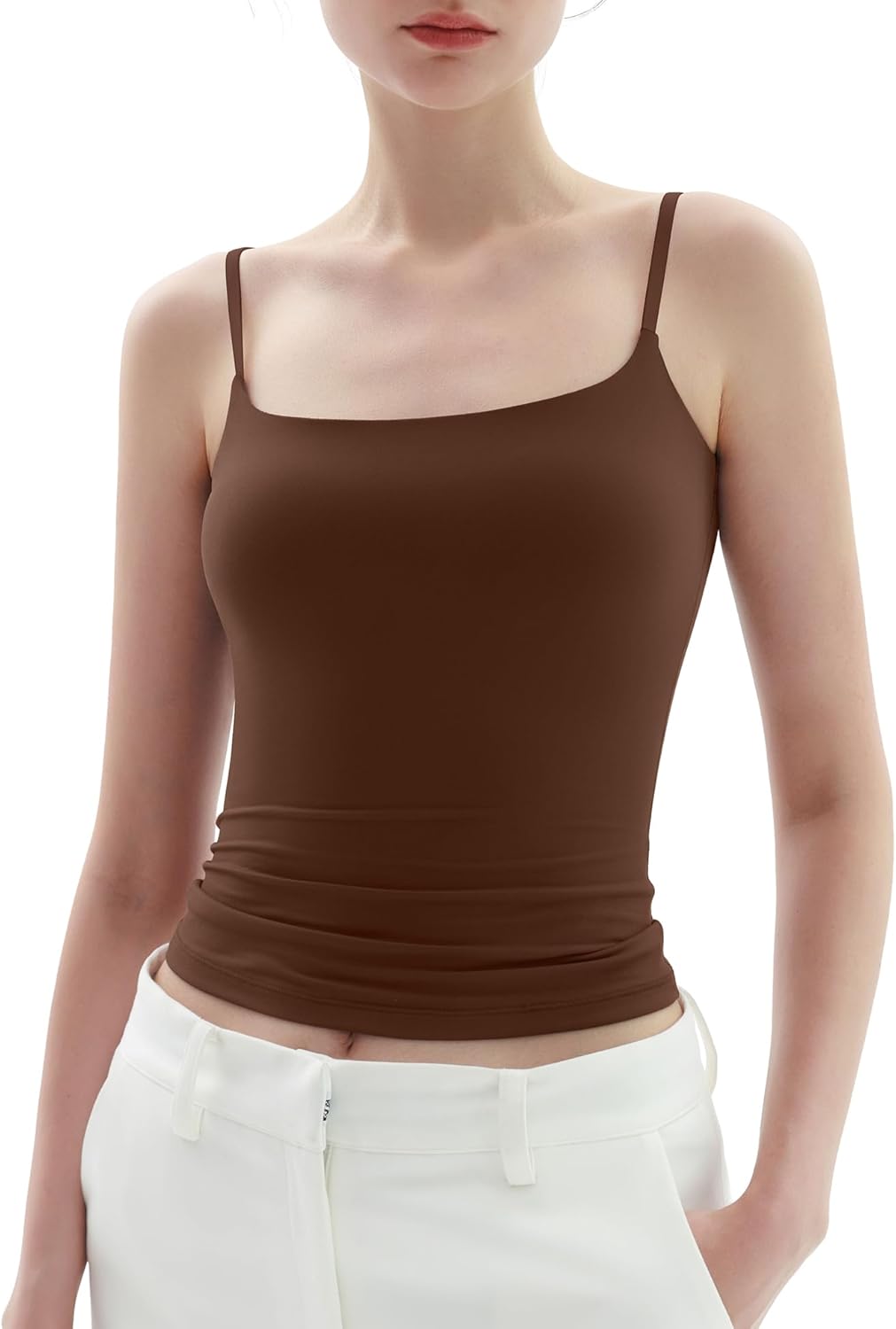 Product image of PUMIEY Women's Square Neck Tank Top Adjustable Spaghetti Straps Sleeveless Basic Tops Sharp Collection