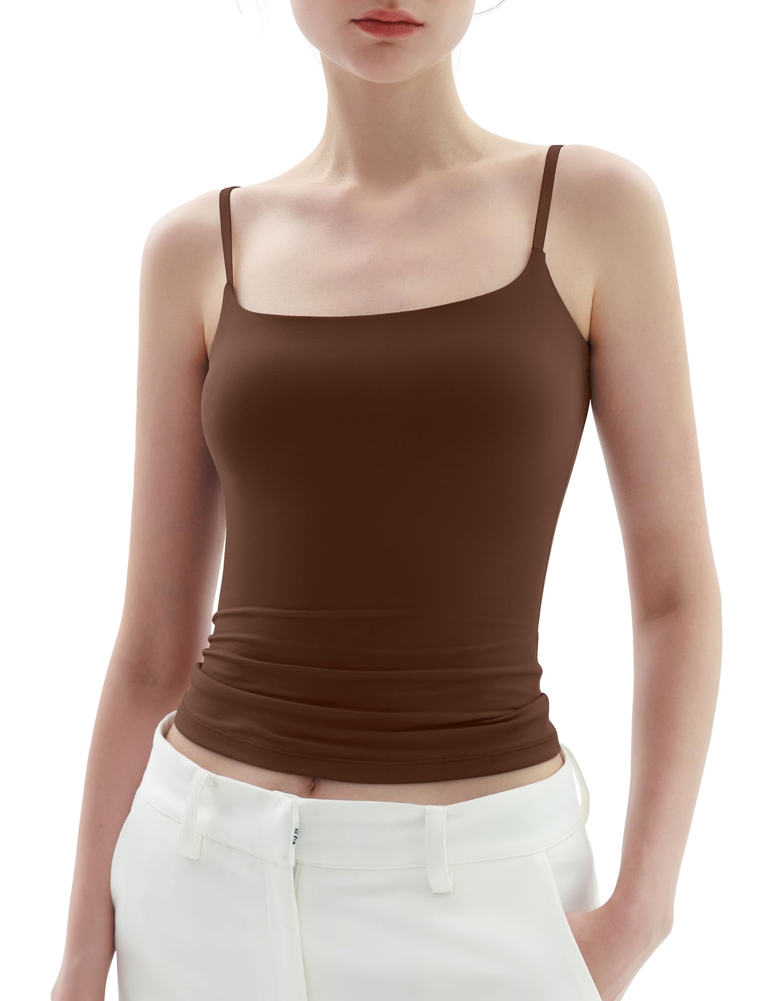 PUMIEY Women's Square Neck Tank Top Adjustable Spaghetti Straps Sleeveless Basic Tops Sharp Collection