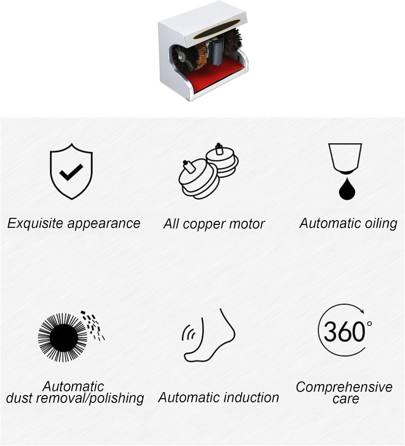 【公式 / 新香り発売】家庭用・ホテル用全自動電動靴磨き機 - 低騒音誘導洗浄、デュアルブラシ、ロビー/玄関に最適なコンパクトデザイン ボアダイヤル