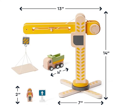 Miniatura 2 de Juego de madera Crane Command Fleet, juego de 18 piezas para niños pequeños de 3 a 5 años, 8 vehículos, suspiros de carretera, madera no tóxica,