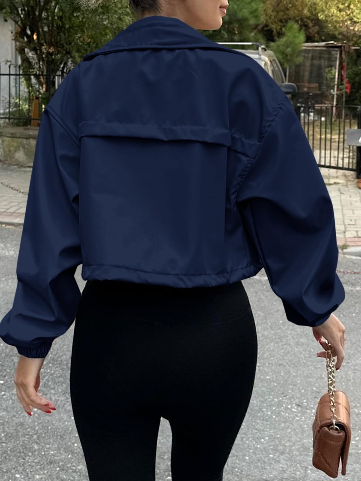 Tankaneo Damen Crop Zip Up Jacke Oversized Langarm Anorak Coat mit Taschen Reißverschluss Kurz Bomberjacke