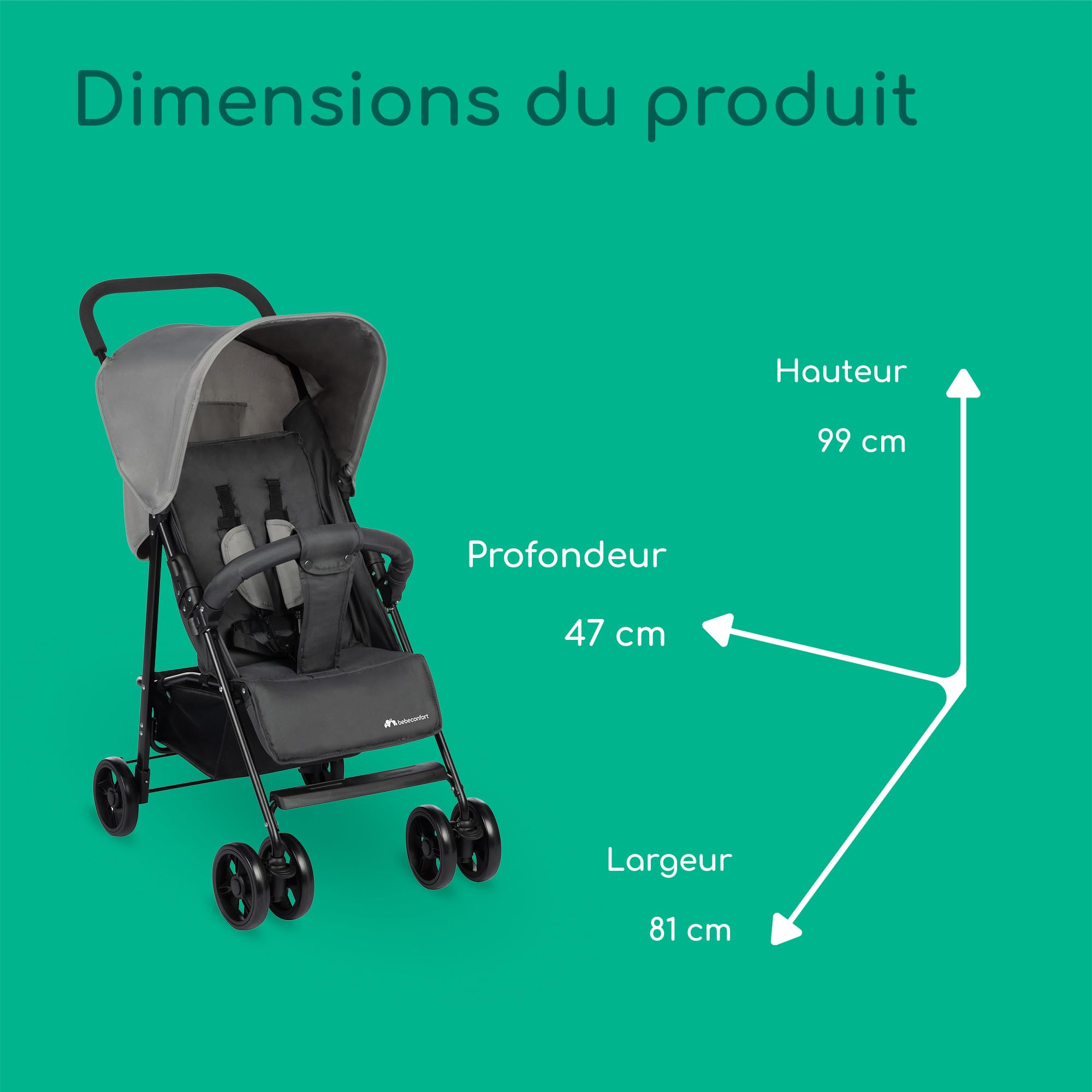 Bebeconfort Foggy, poussette de 0 à 3 ans et demi, jusqu'à 15 kg, poussette de voyage portable et légère, position allongée pour nouveau-nés, pliage compact, barre de sécurité pivotante, Tinted Stone