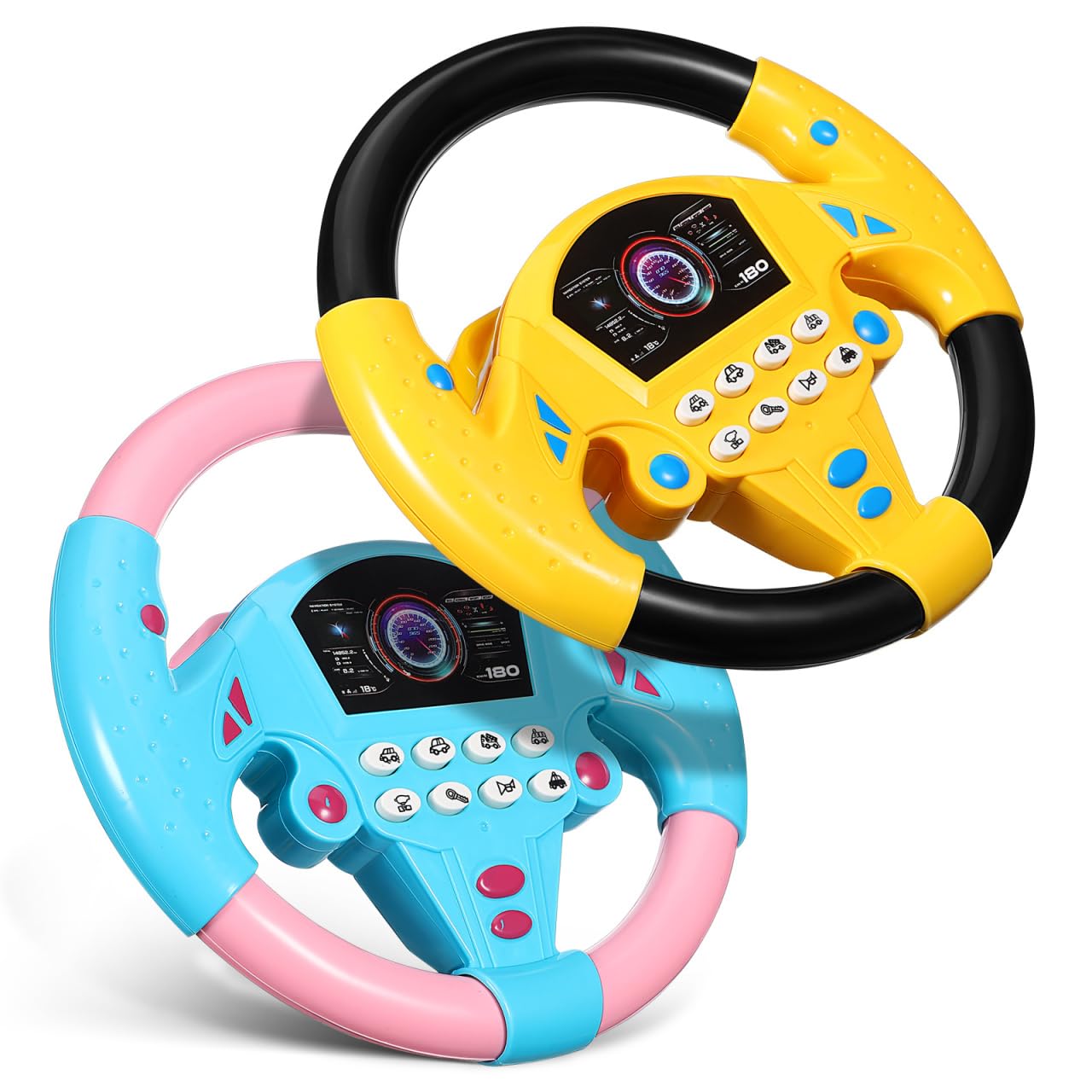 Toyvian Kinder Lenkrad Spielzeug mit Licht Sound – 2er Set Interaktives Fahrspielzeug Rücksitz Lernspielzeug für Kleinkinder zur Beschäftigung auf Autofahrten