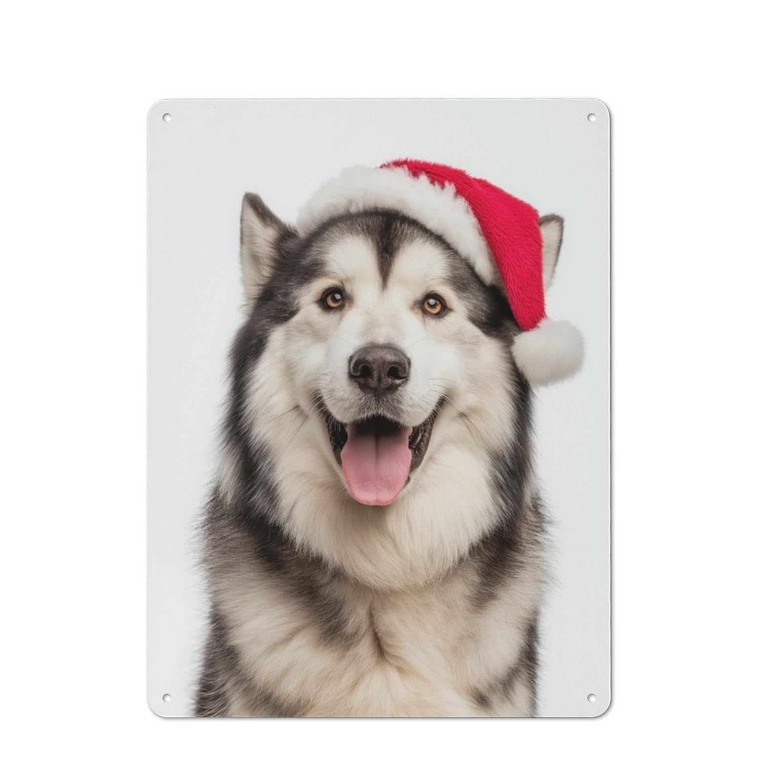 Junmoney Festive Alaskan Malamute With Santa Hat Metal Wall Sign 40X30cm Featuring For Pub Or Café, For Kitchen, Dining Room And Home Bar Wall Decor