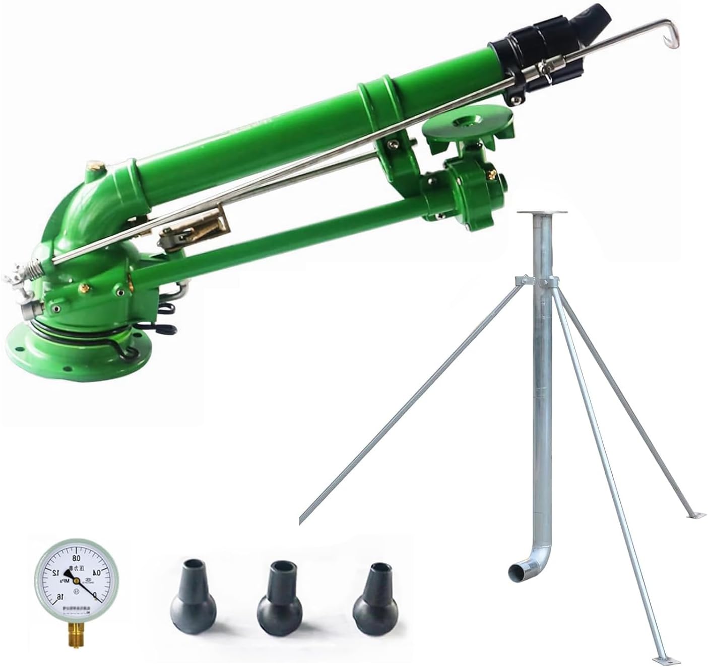 Upgraded Big Rain Gun Sprinkler with Tripod Base, 2" Impulse Impact Sprinkler, 360° Large-Area Watering Spray 0°-48° Elevation Angle Adjustable, for Farmland Irrigation, Dust Removal