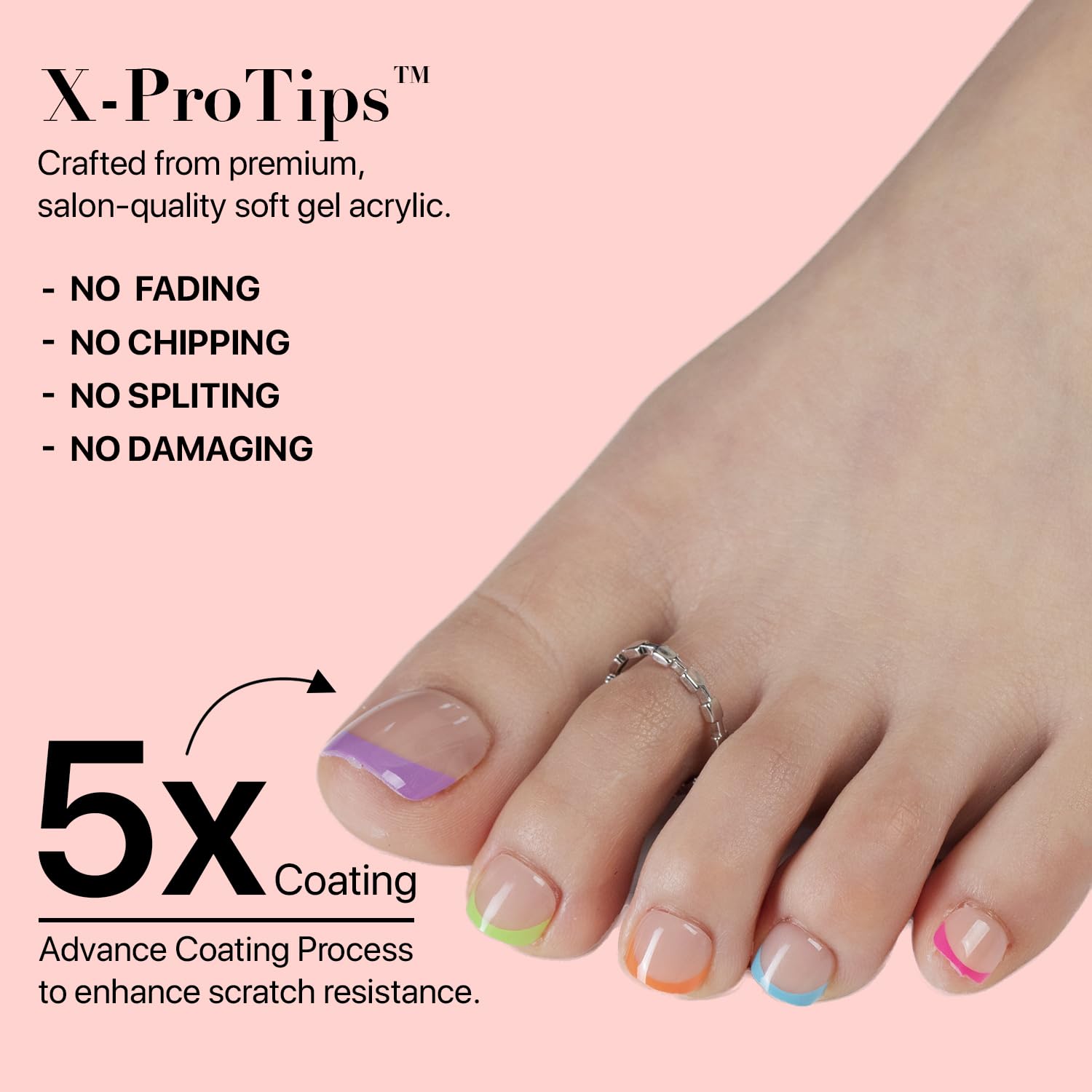 SXC Cosmetics X-Pro Tips French Tip Press-On Toenails, Short