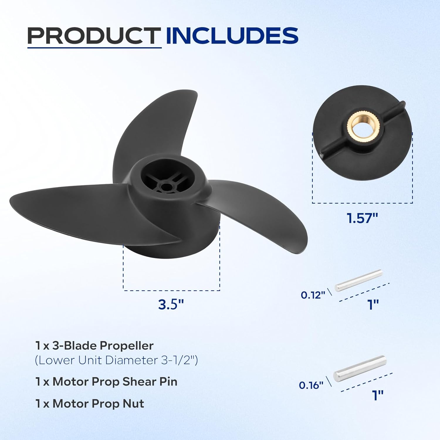 For MotorGuide Propeller 3 Blade Machete Compatible with MotorGuide 3.5" Motor Diameters, Machete III Black 3-Blade Prop Replacement Fit for MotorGuide R3 55lb,W55,Xi5 36v,75 Wireless Trolling Motor