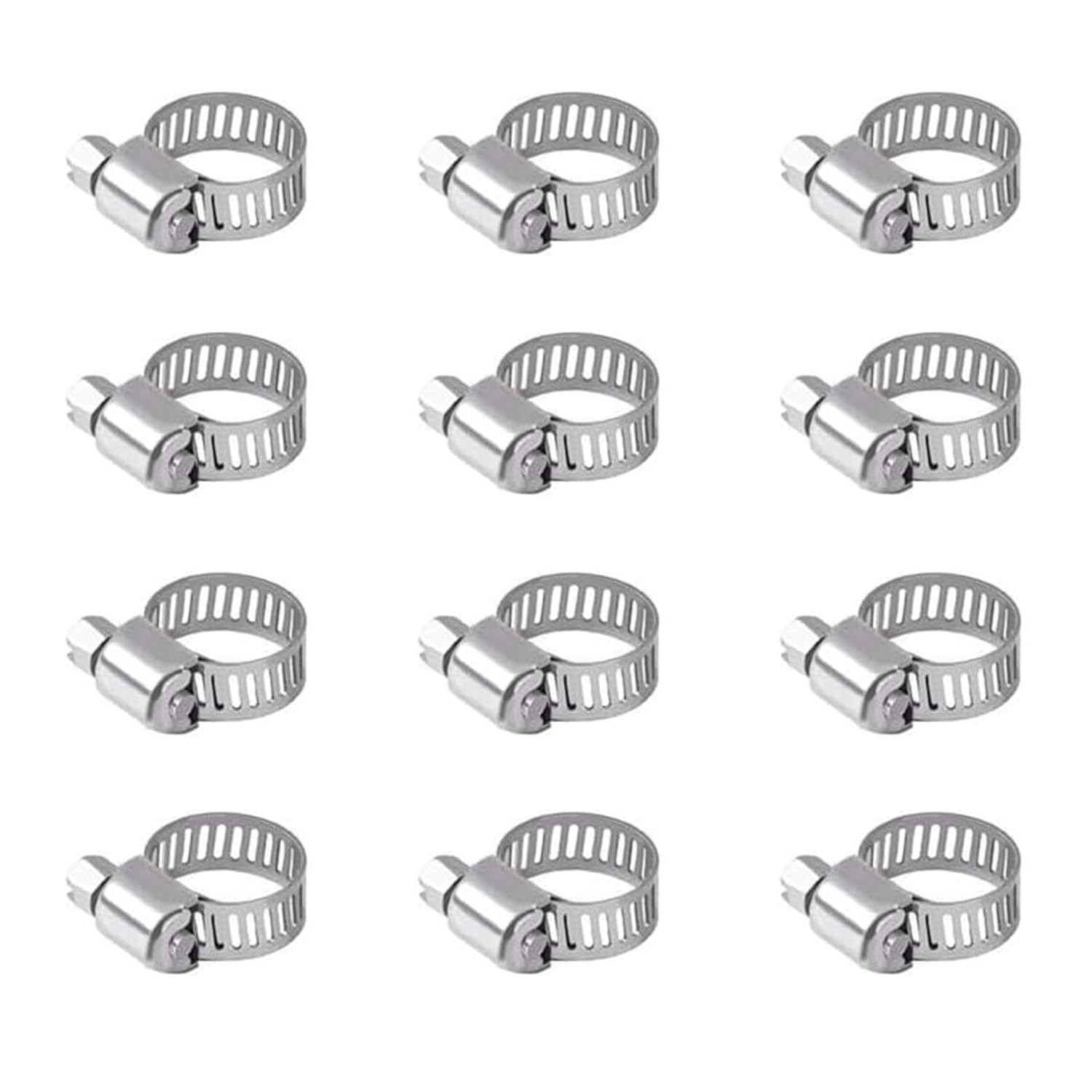 12Pcs 6-12mm Hose Clips Jubilee Clips Adjustable 304 Stainless Steel Hose Clamps Worm Drive Pipes Hose Clamps Clips