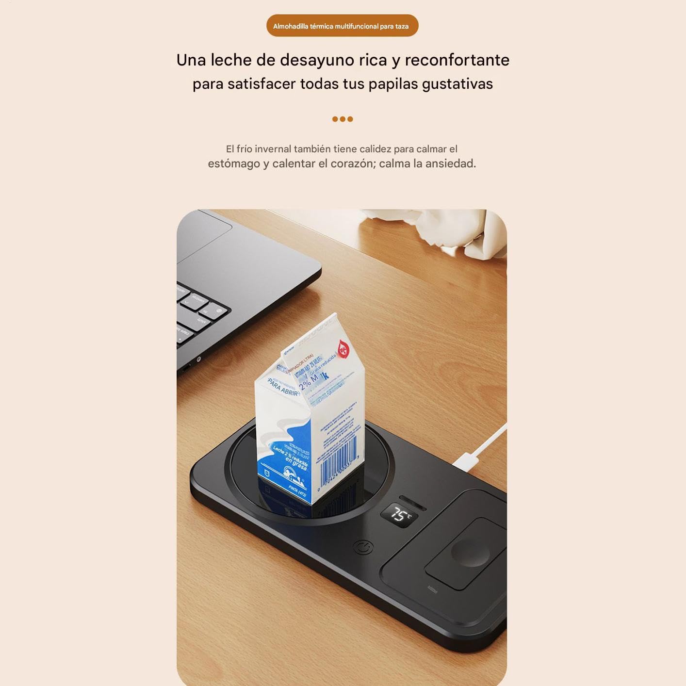 Calentador de Tazas con Carga Inalámbrica USB | Estación de Bebida Inteligente con 3 Temperaturas para Café, Té y Leche | Accesorio para Oficina y Casa