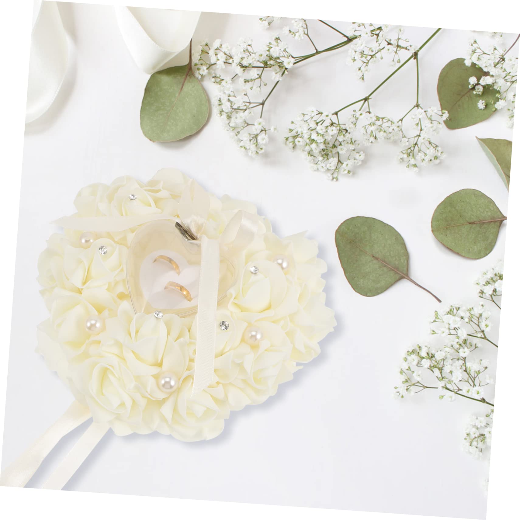 ABOOFAN 4pièces Coussin De Mariage Forme De Cœur Avec Boîte à Anneaux Décorative Accessoire Élégant Pour Mariage Et Fiançailles
