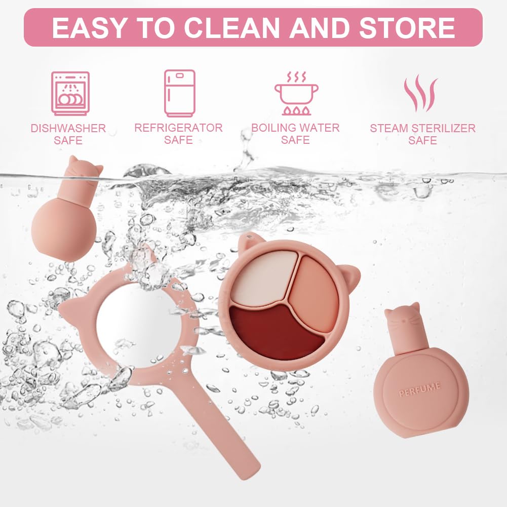 HOTUT Kids Makeup Set, 8pcs Silicone Pretend Makeup Toy Set, Girls Toys, Age 3-11, Pink, Princess Theme, Salmon-pink, child - Image 3