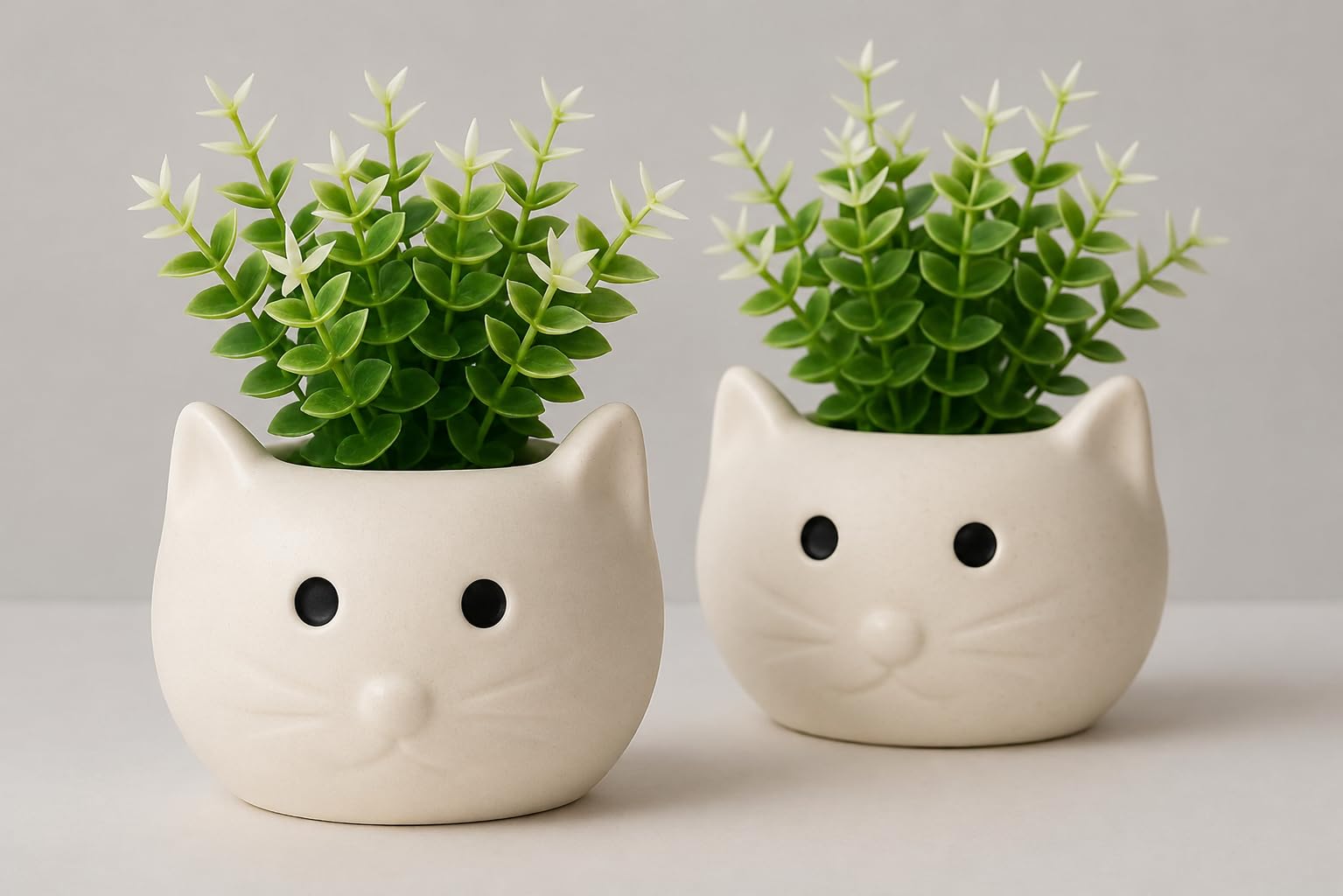 ThinKraft Ceramic Cat Planters (Set of 2) for Miniature Plants, Bonsai and Succulent. Perfect for Table/Desk/Gifting/Garden, White-image-22