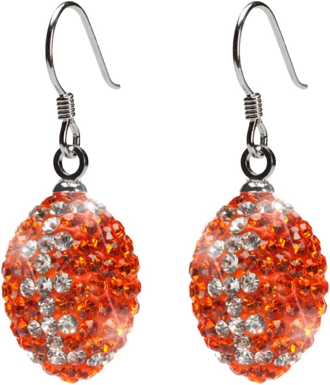 Stone Armory Orange & Clear Crystal Football Earrings – Skin-Friendly Game Day Jewelry – Graduation Gift for Fans, Students, and Women