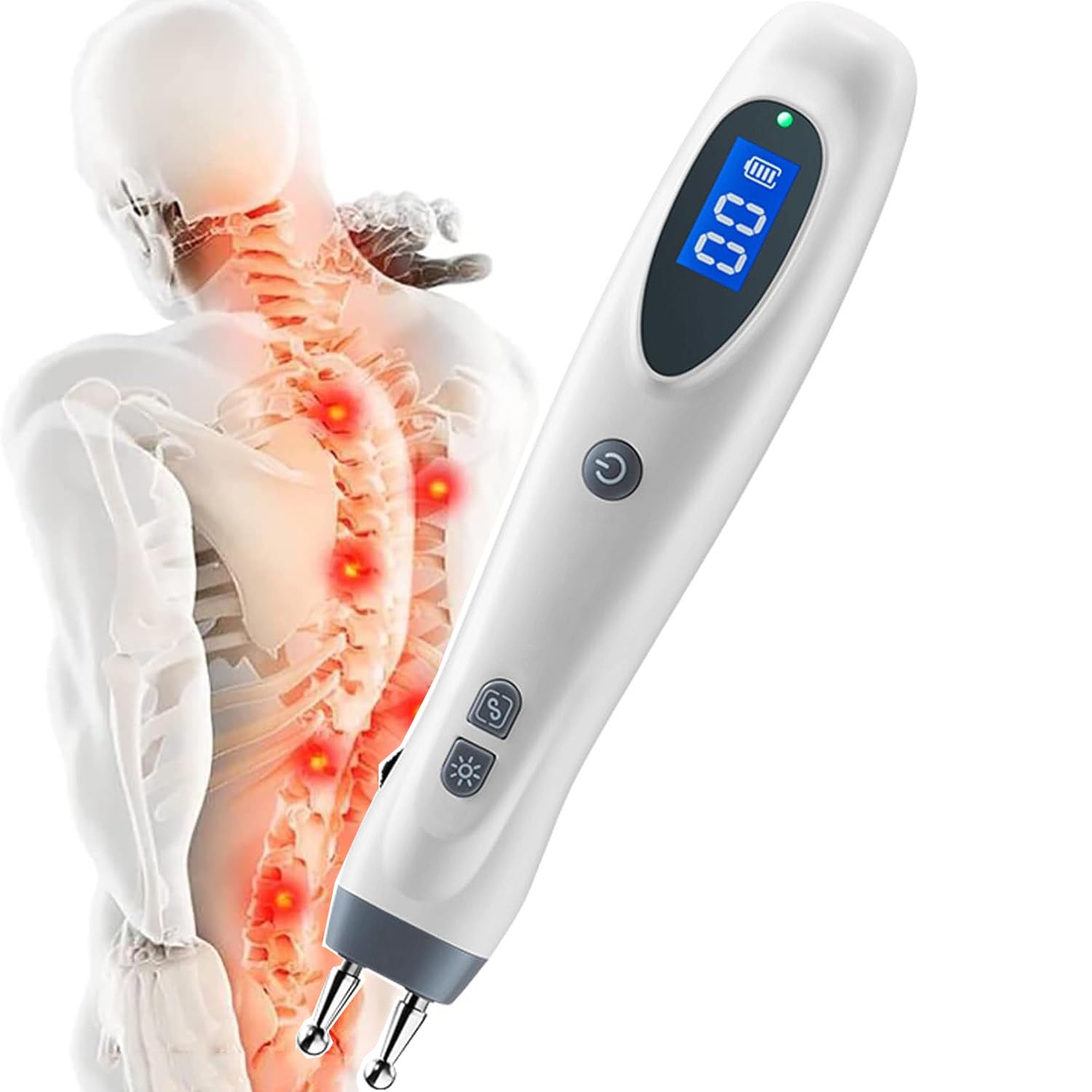 Bolígrafo Eléctrico para Masaje De Meridianos Y Acupuntura, Bolígrafo para Terapia del Dolor con Acupuntura Y Masaje De Meridianos con Doble Punta, Ajuste De Intensidad En 10 Niveles Y 5 Modos