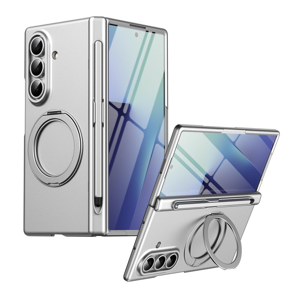 Pellicola protettiva placcata con supporto magnetico, custodia per telefono per Samsung Z Fold 8 Ultra 7 6 5 con slot per penna, cover rigida in PC, argento, per Samsung Galaxy Z Fold 8