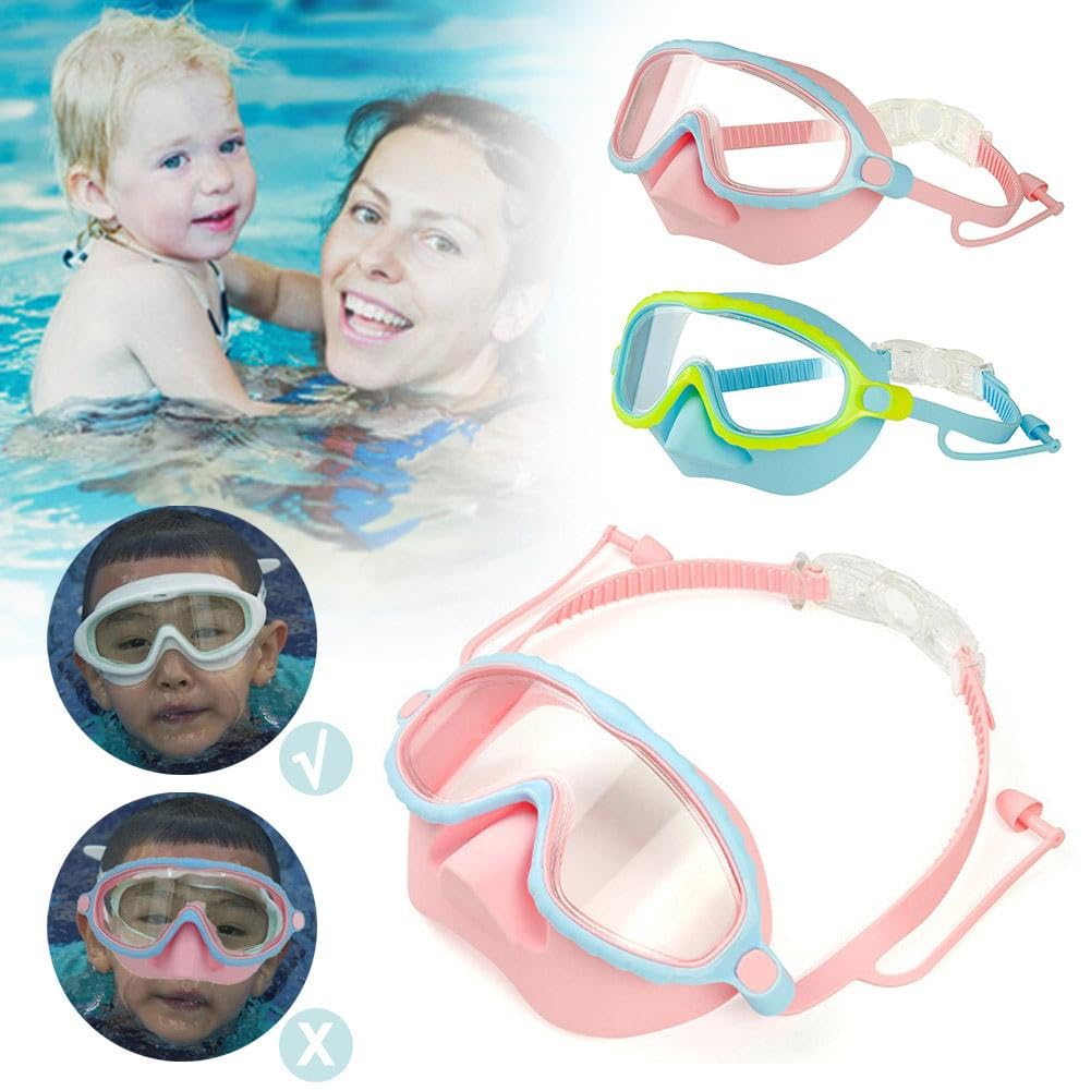 Kinder-Schwimmbrille mit Nasenabdeckung, beschlagfrei, verstellbar, auslaufsicher, für Kleinkinder und Jugendliche im Alter von 4–16 Jahren, HD-Weitsicht für klare Unterwassersicht