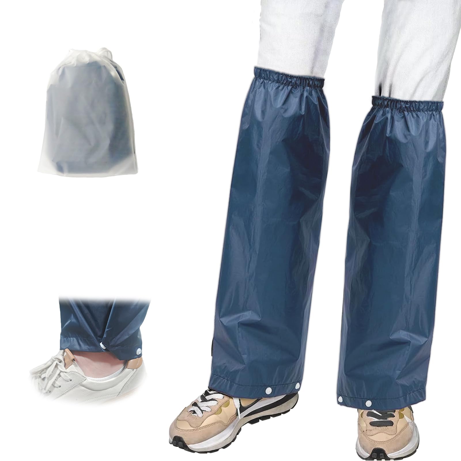 [LEISURE CLUB] レッグカバー 防水 雨用 レインレッグカバー 着脱簡単 雨対策 調整可能 梅雨 自転車 園芸作業 通勤 通学 アウトドア 釣り 登山 足カバー 収納袋付き (ネイビー, フリーサイズ)