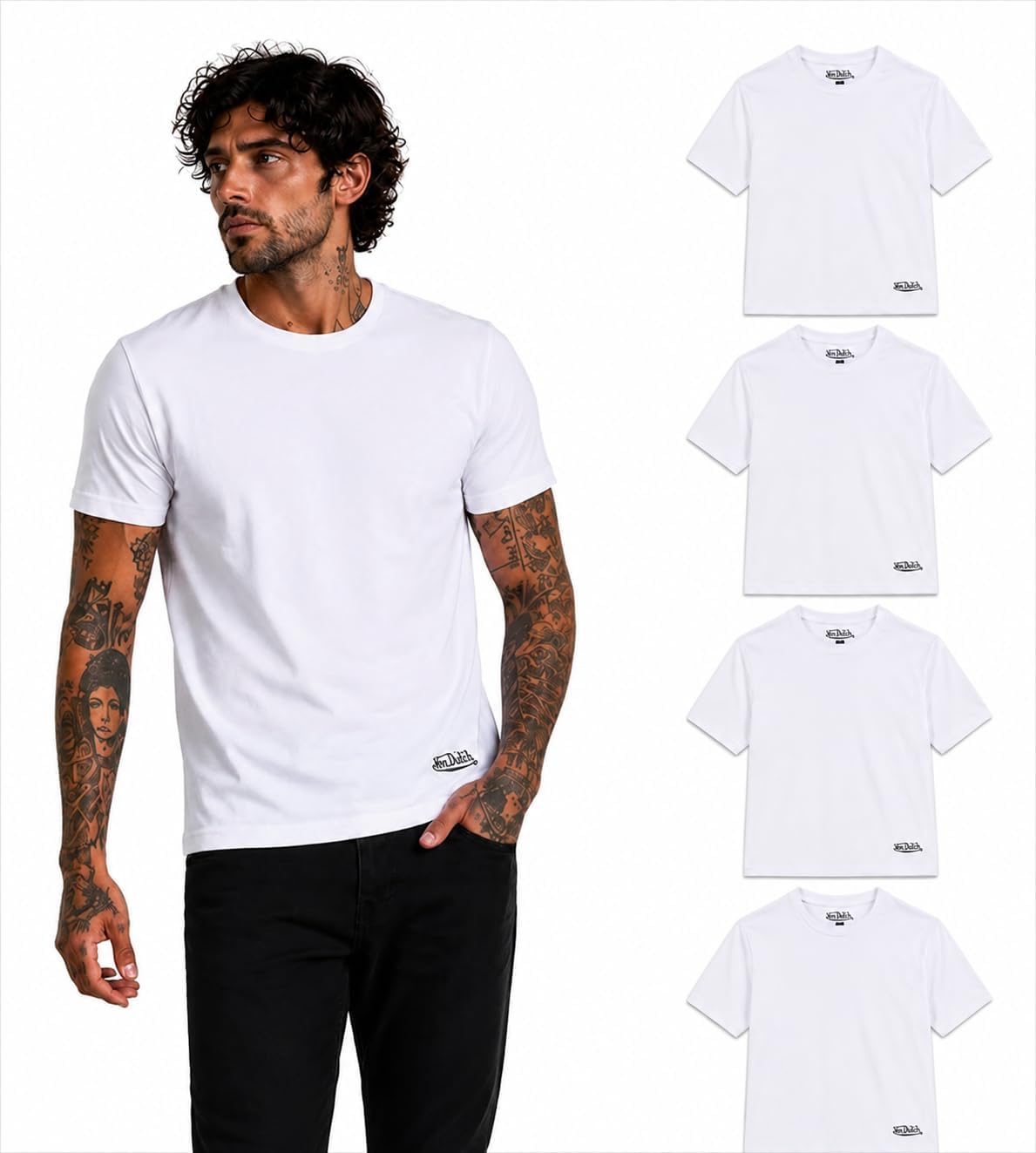 Von Dutch Mens T Shirt - 4 Pack Soft Cotton Blend Stylish Pullover Classic Crewneck Short Sleeve Shirts for Men