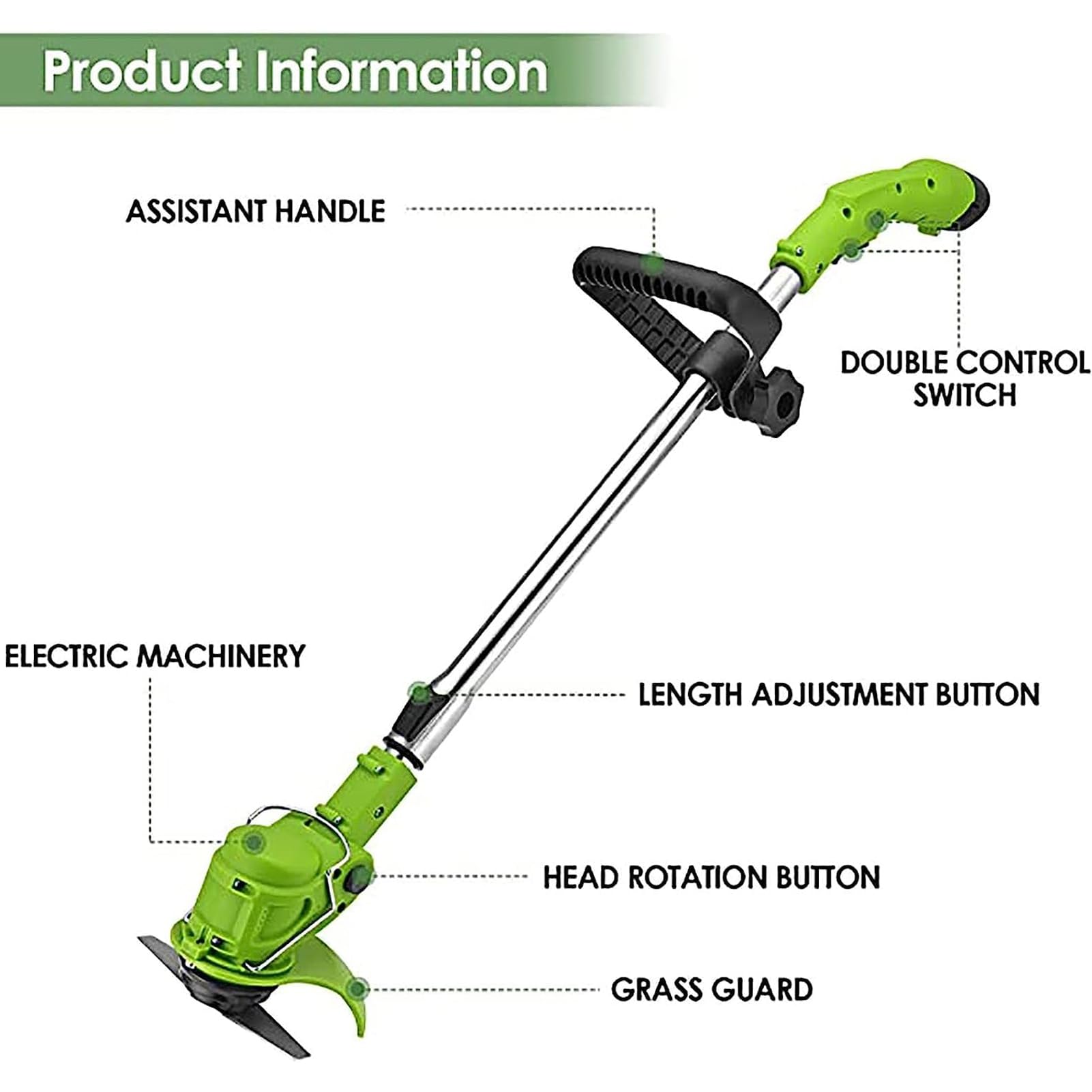 FfiMe Cortacésped inalámbrico, cortacésped eléctrico inalámbrico, cortacésped inalámbrico, cortacésped de jardín con batería 3 en 1, para Limpieza de malezas y árboles de Flores Green