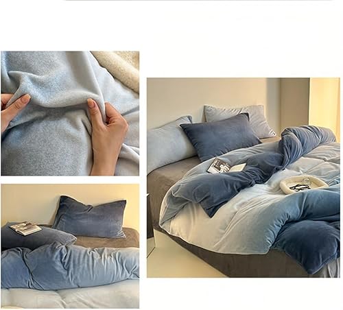 Miniatura 6 de Wellboo Edredón de terciopelo azul degradado, tamaño King, mullido azul y blanco, edredón de terciopelo azul océano azul marino moderno, franela