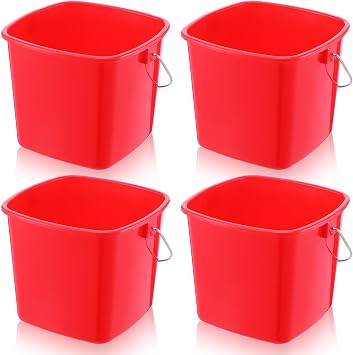 4 Pack Small Cleaning Pail, Square Detergent Bucket with Spout and Handle for Home, Offices, School, Commercial Use