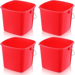 4 Pack Small Cleaning Pail, Square Detergent Bucket with Spout and Handle for Home, Offices, School, Commercial Use