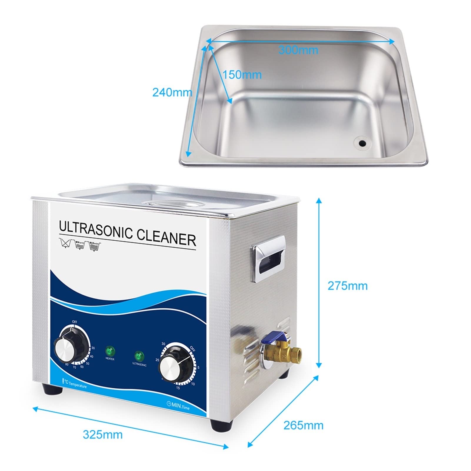 Limpiador ultrasónico Ultrasonon Cleaner 360W Joyería Máquina ultrasónica Máquina ultrasónica 10 L de 40 kHz for lavar el vehículo de inyector de automóviles de lavado de bicicleta de repuesto para us