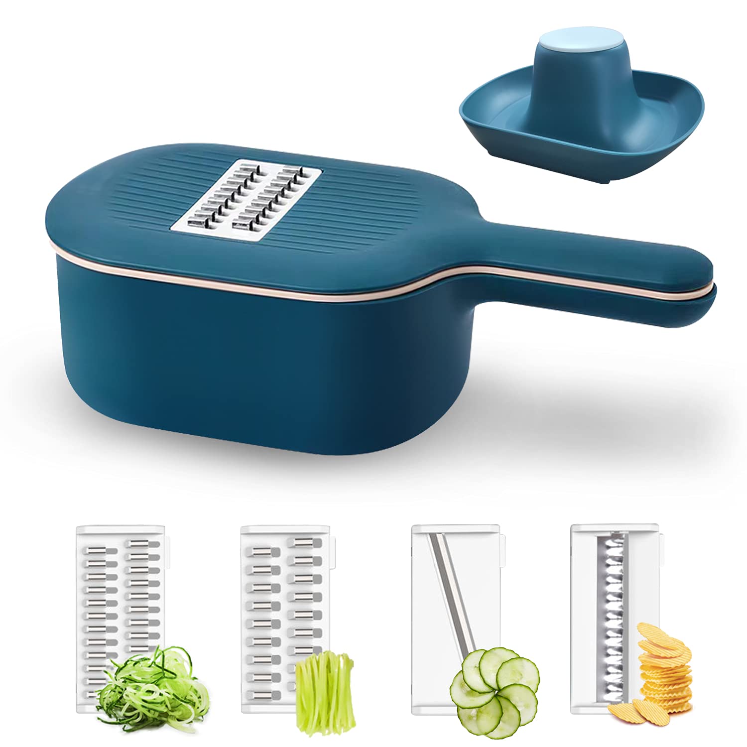 Vegetable Slicer, Multifunction Mandoline Slicer Veggie Dicers Food Choppers Cutter with 4 Replaceable Blades and Container for Carrot, Potato, Cucumber, Vegetables and various vegetables