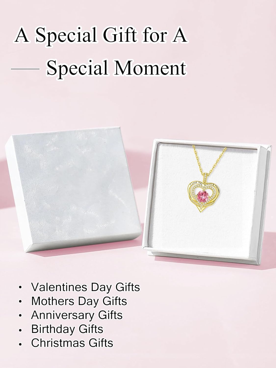 Heart Necklaces for Women 14K Gold/White Gold/Rose Gold Overlapping Double Hearts Necklace Valentines Day Anniversary Birthday Gift for Wife Mom Her