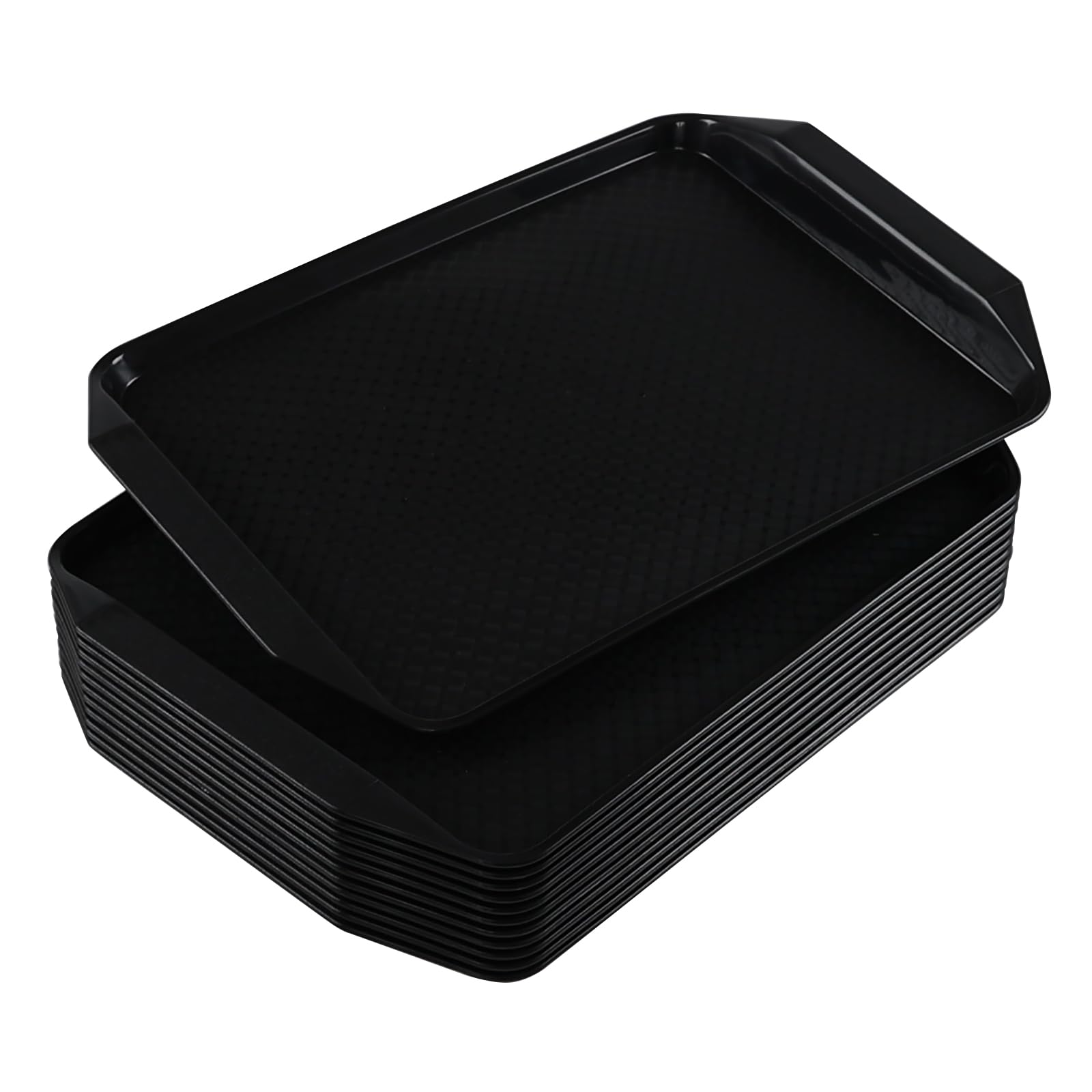 Bandeja rectangular de plástico de 12 piezas para comer, bandeja de servir comida rápida con asas, color negro