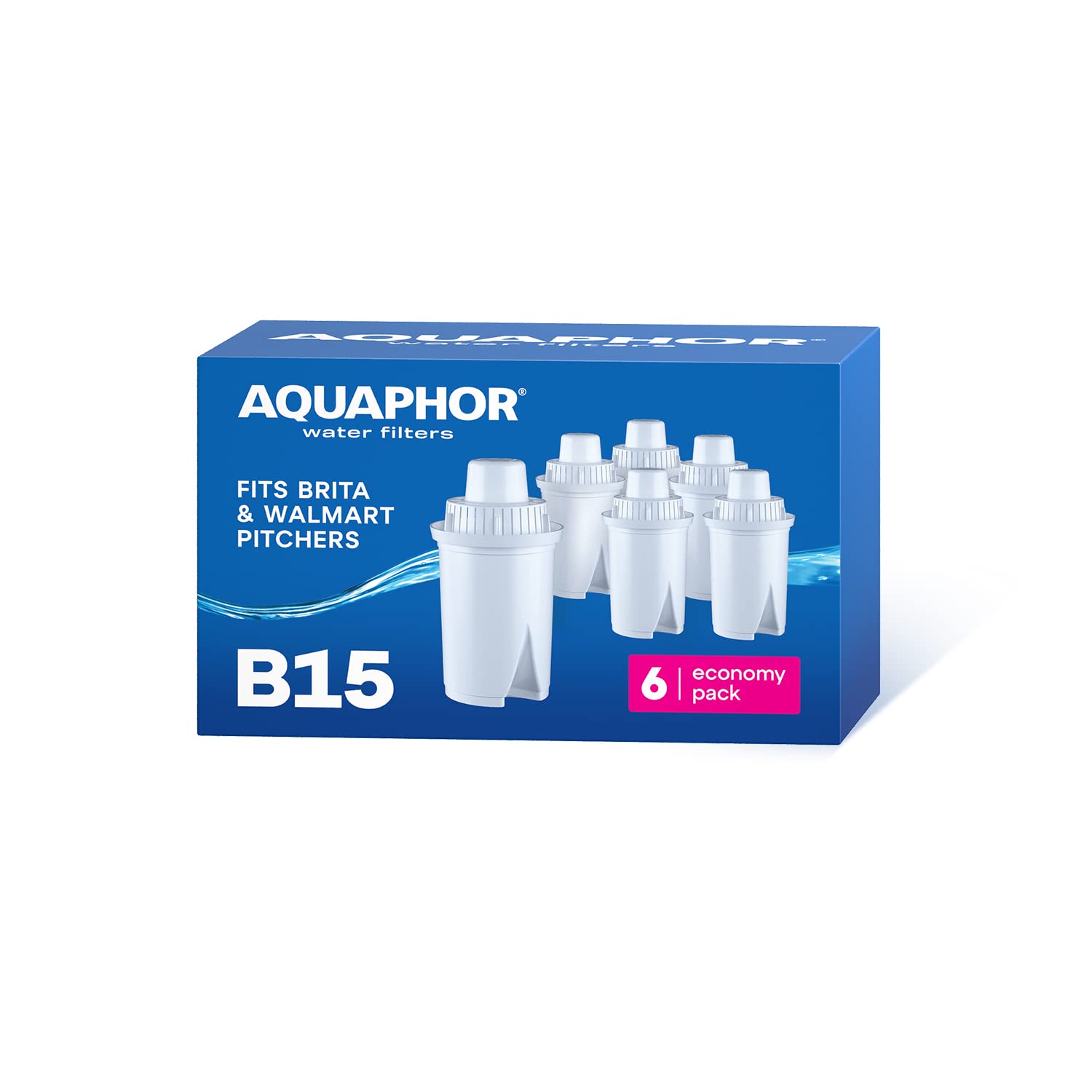 AQUAPHOR B15 6 Pack Pitcher Water Filter, fits all Aquaphor B15